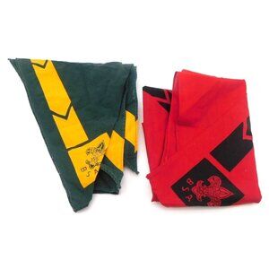2 Vintage Boy Scouts of America Kerchief Bandana Dark Green Yellow Red 1960s